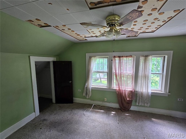 8108 Saint Charles Rock Rd, Saint Louis, MO 63114 - unfurnished room with plenty of natural light, ceiling fan, lofted ceiling, and carpet floors