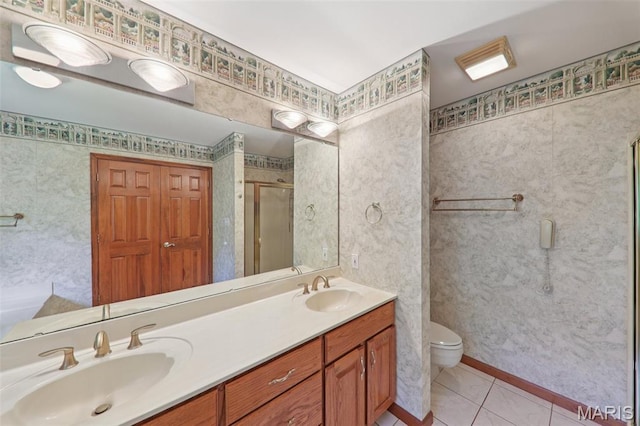 67 High Trails Dr, Eureka, MO 63025 - bathroom featuring double vanity, a stall shower, and tile patterned floors