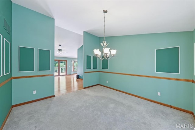 67 High Trails Dr, Eureka, MO 63025 - carpeted empty room with a chandelier and lofted ceiling