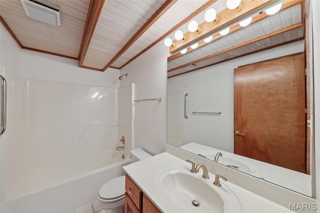 67 High Trails Dr, Eureka, MO 63025 - bathroom featuring vanity, shower / bathtub combination, and beam ceiling