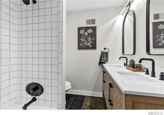 1855 Grassy Ridge Rd, Kirkwood, MO 63122 - full bathroom featuring double vanity and marble finish flooring