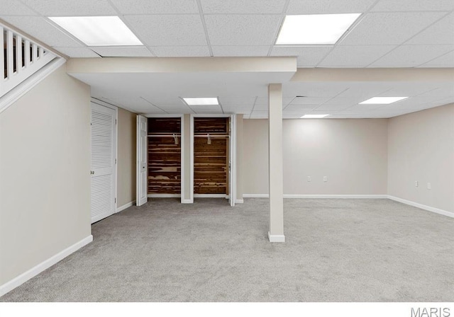 1855 Grassy Ridge Rd, Kirkwood, MO 63122 - finished basement with carpet flooring and a drop ceiling