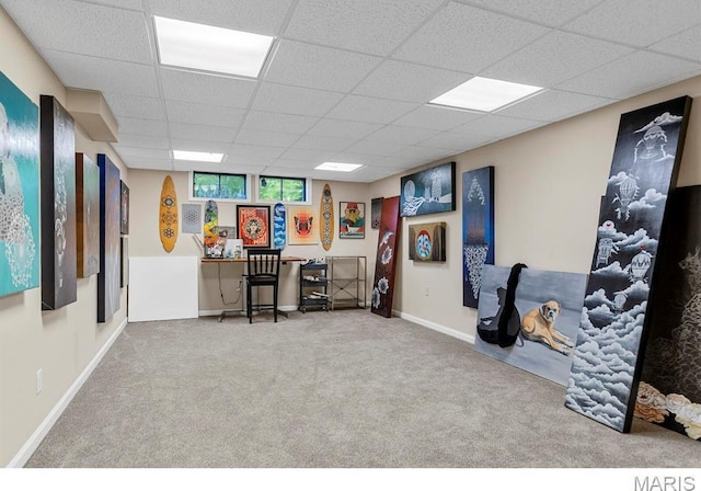 1855 Grassy Ridge Rd, Kirkwood, MO 63122 - carpeted home office featuring a paneled ceiling
