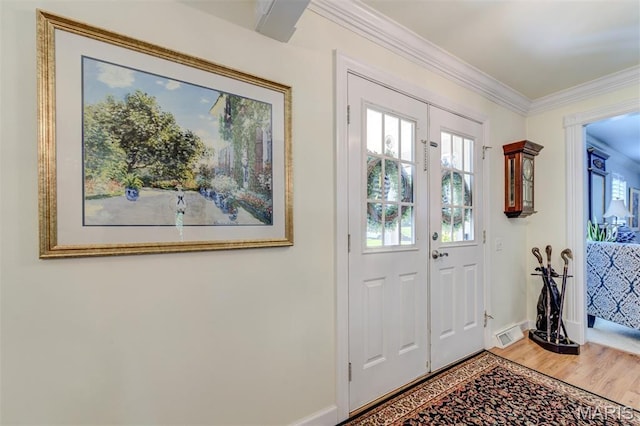 2211 Viewroyal Dr, Des Peres, MO 63131 - entryway featuring light wood-style floors and ornamental molding