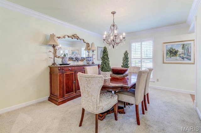 2211 Viewroyal Dr, Des Peres, MO 63131 - dining area with a chandelier, crown molding, and light colored carpet