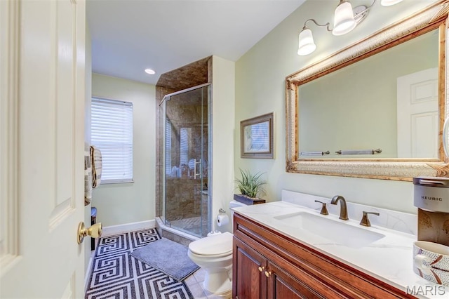 2211 Viewroyal Dr, Des Peres, MO 63131 - bathroom featuring vanity, a stall shower, and recessed lighting