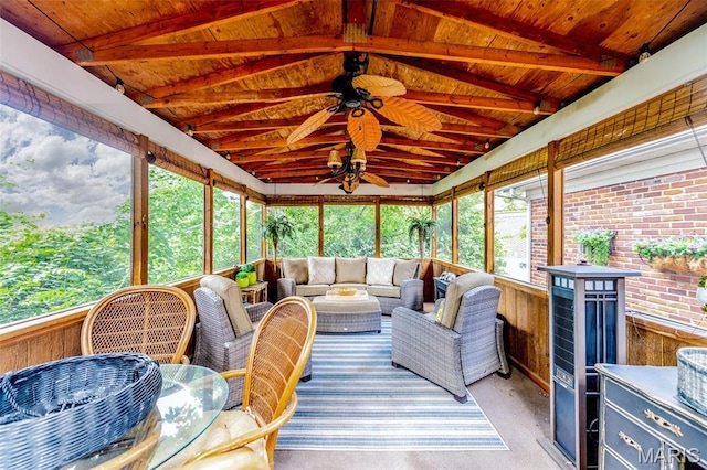 2211 Viewroyal Dr, Des Peres, MO 63131 - sunroom featuring a ceiling fan, an outdoor living space, and plenty of natural light