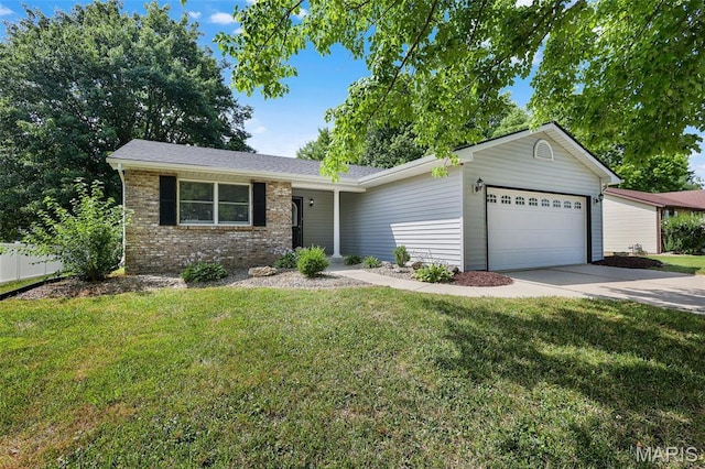 1016 Andra Dr, Maryville, IL 62062 - ranch-style house with a garage, a front yard, driveway, and brick siding