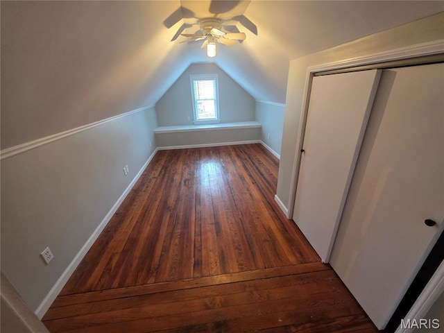 371 Jefferson St, Saint Genevieve, MO 63670 - additional living space featuring ceiling fan, vaulted ceiling, and hardwood / wood-style flooring
