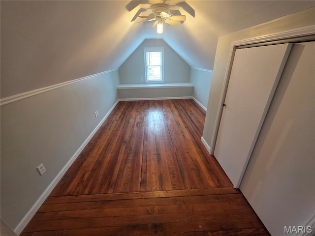 371 Jefferson St, Saint Genevieve, MO 63670 - additional living space with ceiling fan, lofted ceiling, and hardwood / wood-style flooring