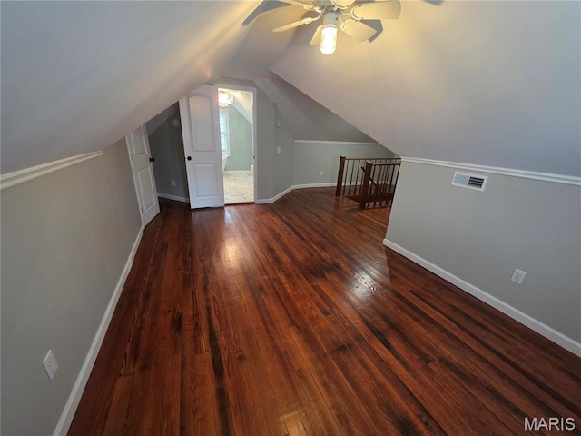 371 Jefferson St, Saint Genevieve, MO 63670 - additional living space with ceiling fan, vaulted ceiling, and hardwood / wood-style flooring