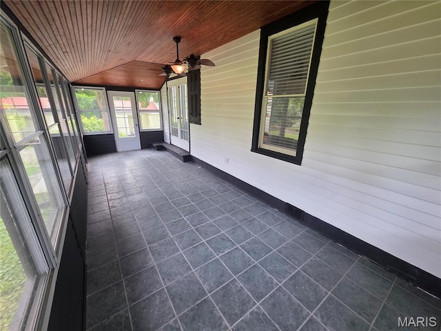 371 Jefferson St, Saint Genevieve, MO 63670 - unfurnished sunroom with french doors, a ceiling fan, and vaulted ceiling