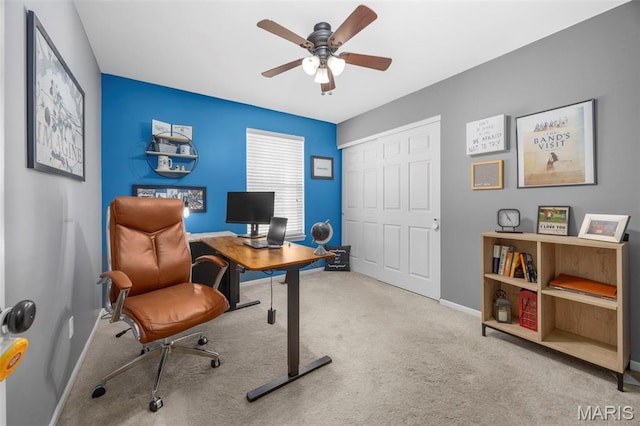 182 Cherrywood Parc Dr, Ofallon, MO 63368 - office area featuring ceiling fan and carpet floors