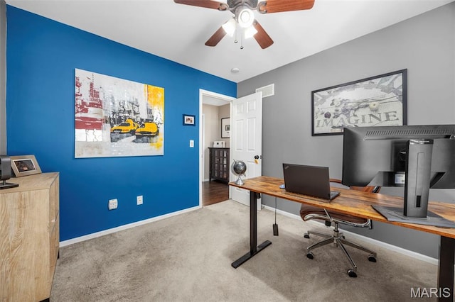 182 Cherrywood Parc Dr, Ofallon, MO 63368 - carpeted office space featuring a ceiling fan and baseboards