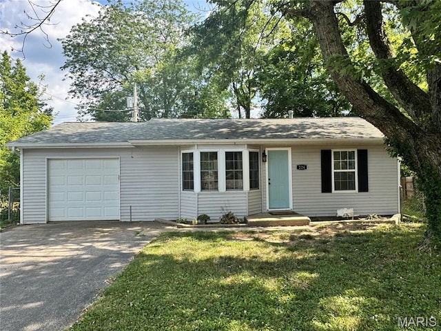 224 Lucinda Dr, Fairview Heights, IL 62208 - ranch-style home featuring a garage, asphalt driveway, and a front lawn