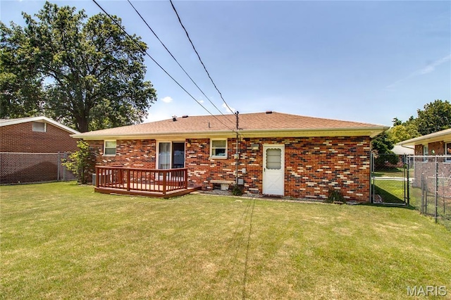 971 Cedar Dr, Wood River, IL 62095 - rear view of house featuring a gate, a wooden deck, and brick siding