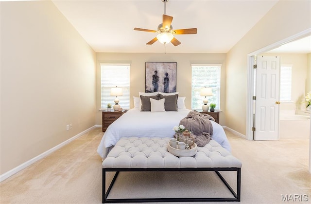 602 Whispering Willows Ct, Ballwin, MO 63021 - bedroom featuring light carpet, multiple windows, and a ceiling fan