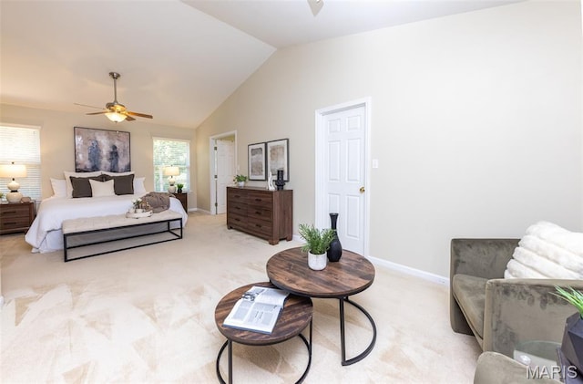 602 Whispering Willows Ct, Ballwin, MO 63021 - bedroom with light colored carpet, lofted ceiling, and a ceiling fan