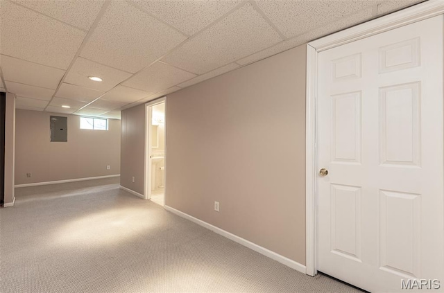 602 Whispering Willows Ct, Ballwin, MO 63021 - basement featuring electric panel, carpet, a paneled ceiling, and recessed lighting