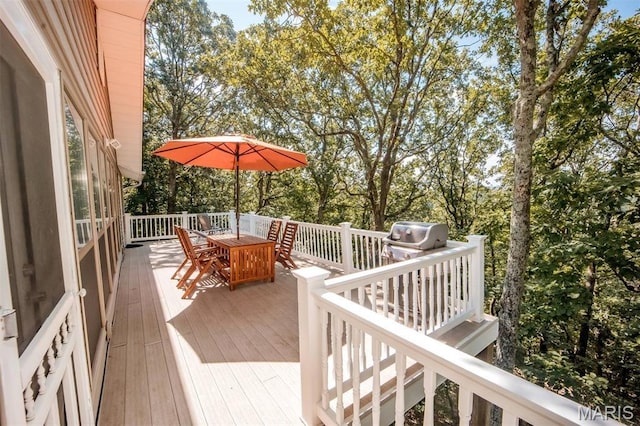 7040 Oak Shadow Ln, High Ridge, MO 63049 - wooden deck with outdoor dining space