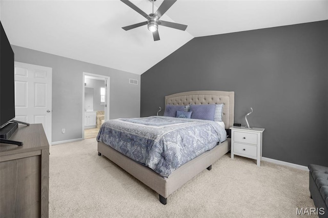2330 Eagle Pines Dr, Saint Charles, MO 63303 - carpeted bedroom with lofted ceiling, ceiling fan, and connected bathroom