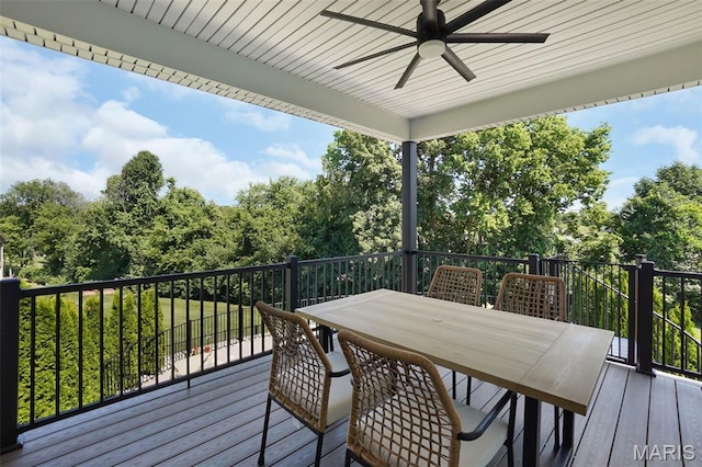 2803 Poolbrook Way, Washington, MO 63090 - wooden terrace featuring a ceiling fan and outdoor dining space