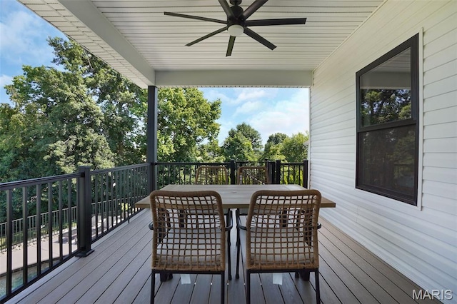 2803 Poolbrook Way, Washington, MO 63090 - wooden terrace with a ceiling fan and outdoor dining space