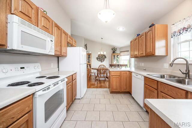 132 Timberlake, Damiansville, IL 62215 - kitchen with white appliances, pendant lighting, light countertops, a peninsula, and recessed lighting