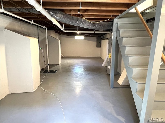 218 Mill St, Bethalto, IL 62010 - unfinished below grade area with stairway and electric panel