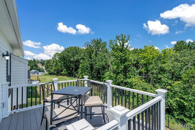 845 Kingston Hills Ct, Fenton, MO 63026 - wooden deck featuring outdoor dining area and a lawn