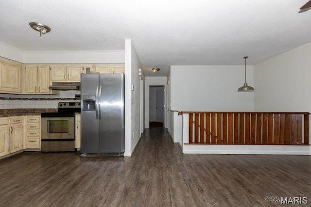 916 Kansas St, Mountain View, MO 65548 - kitchen featuring appliances with stainless steel finishes, under cabinet range hood, and dark wood-style floors