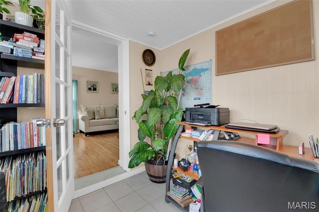 22 Green Acres Rd, Bellefontaine Nghbrs, MO 63137 - home office with tile patterned flooring and french doors