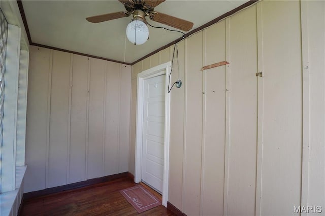 130 E 2nd St, Hermann, MO 65041 - empty room with wood finished floors and ceiling fan