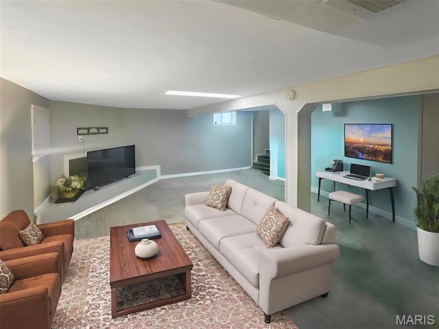 2806 Mohattan Ln, Saint Louis, MO 63125 - carpeted living area featuring stairs and baseboards