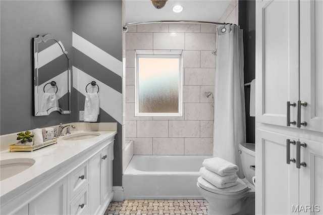 316 Melville Ave, University City, MO 63130 - full bathroom with double vanity and shower / bath combo with shower curtain
