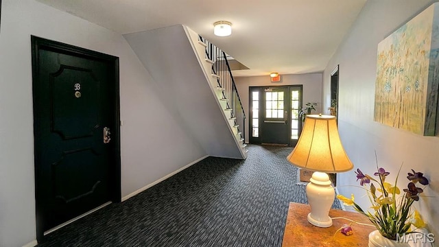 1669 Mayenne Ct Unit B, Mehlville, MO 63125 - hallway featuring carpet flooring and stairway