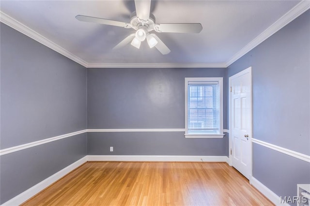 220 Orrick Ln, Kirkwood, MO 63122 - spare room featuring light wood-type flooring, a ceiling fan, and crown molding
