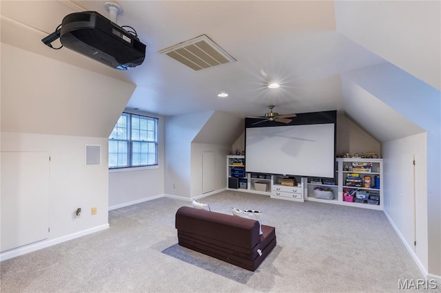 220 Orrick Ln, Kirkwood, MO 63122 - carpeted home theater with lofted ceiling, recessed lighting, and ceiling fan