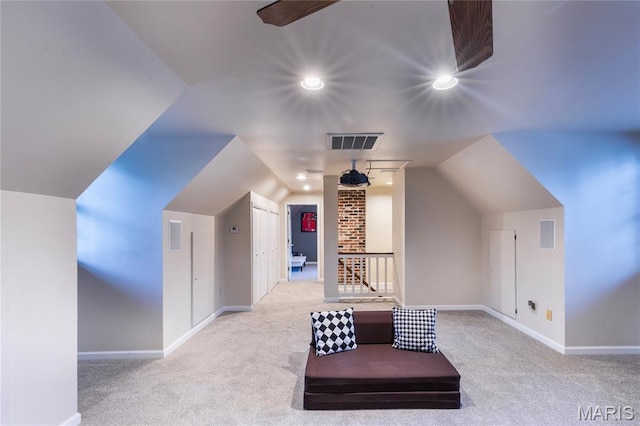 220 Orrick Ln, Kirkwood, MO 63122 - bonus room featuring carpet floors, a ceiling fan, lofted ceiling, and recessed lighting