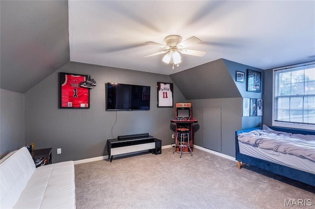 220 Orrick Ln, Kirkwood, MO 63122 - carpeted bedroom featuring vaulted ceiling and ceiling fan