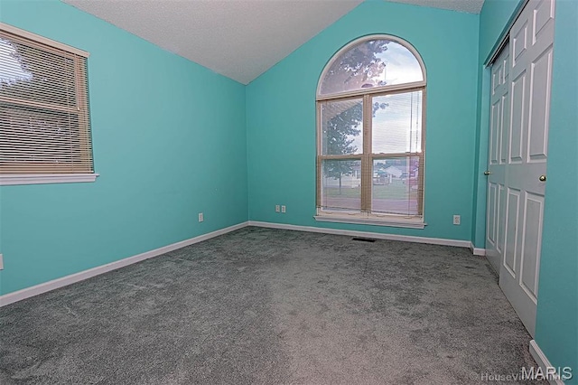 643 Woodgate St, Farmington, MO 63640 - unfurnished room featuring lofted ceiling, carpet floors, and a textured ceiling