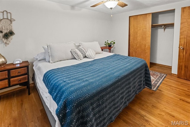 328 S Windmill St, Marine, IL 62061 - bedroom featuring wood finished floors, a ceiling fan, and a closet