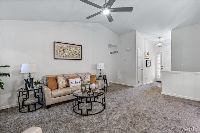 1941 Magnolia Way, Pevely, MO 63070 - carpeted living area with vaulted ceiling and ceiling fan