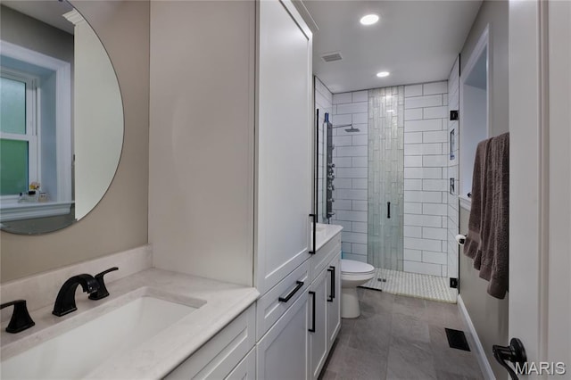 728 Yale Ave, Saint Louis, MO 63130 - full bath with vanity, a shower stall, recessed lighting, and tile patterned flooring