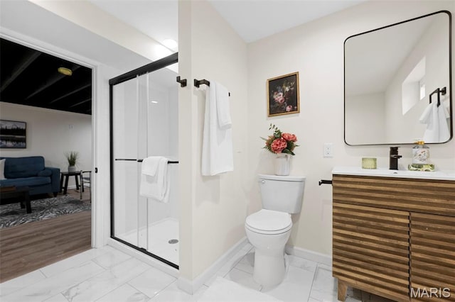 7944 Lavington Dr, Richmond Heights, MO 63117 - full bathroom with marble look tile flooring, vanity, and a shower stall