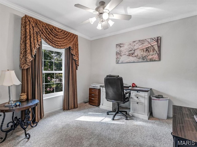 394 Sunset Echo Rd, Union, MO 63084 - office with light colored carpet, ornamental molding, and a ceiling fan