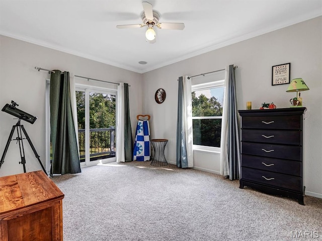 394 Sunset Echo Rd, Union, MO 63084 - sitting room featuring light colored carpet, a ceiling fan, and crown molding