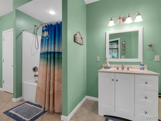 394 Sunset Echo Rd, Union, MO 63084 - full bathroom with tile patterned floors, vanity, and shower / bathtub combination with curtain