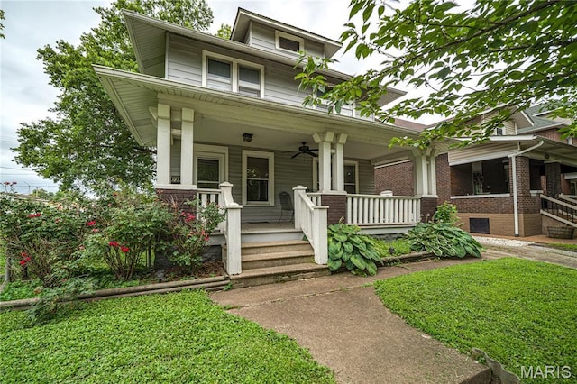 2324 Grand Ave, Granite City, IL 62040 - view of front of property featuring a porch, a ceiling fan, and brick siding