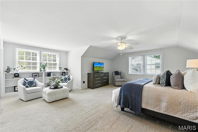 43 Highgate Rd, Olivette, MO 63132 - carpeted bedroom featuring lofted ceiling, multiple windows, and ceiling fan